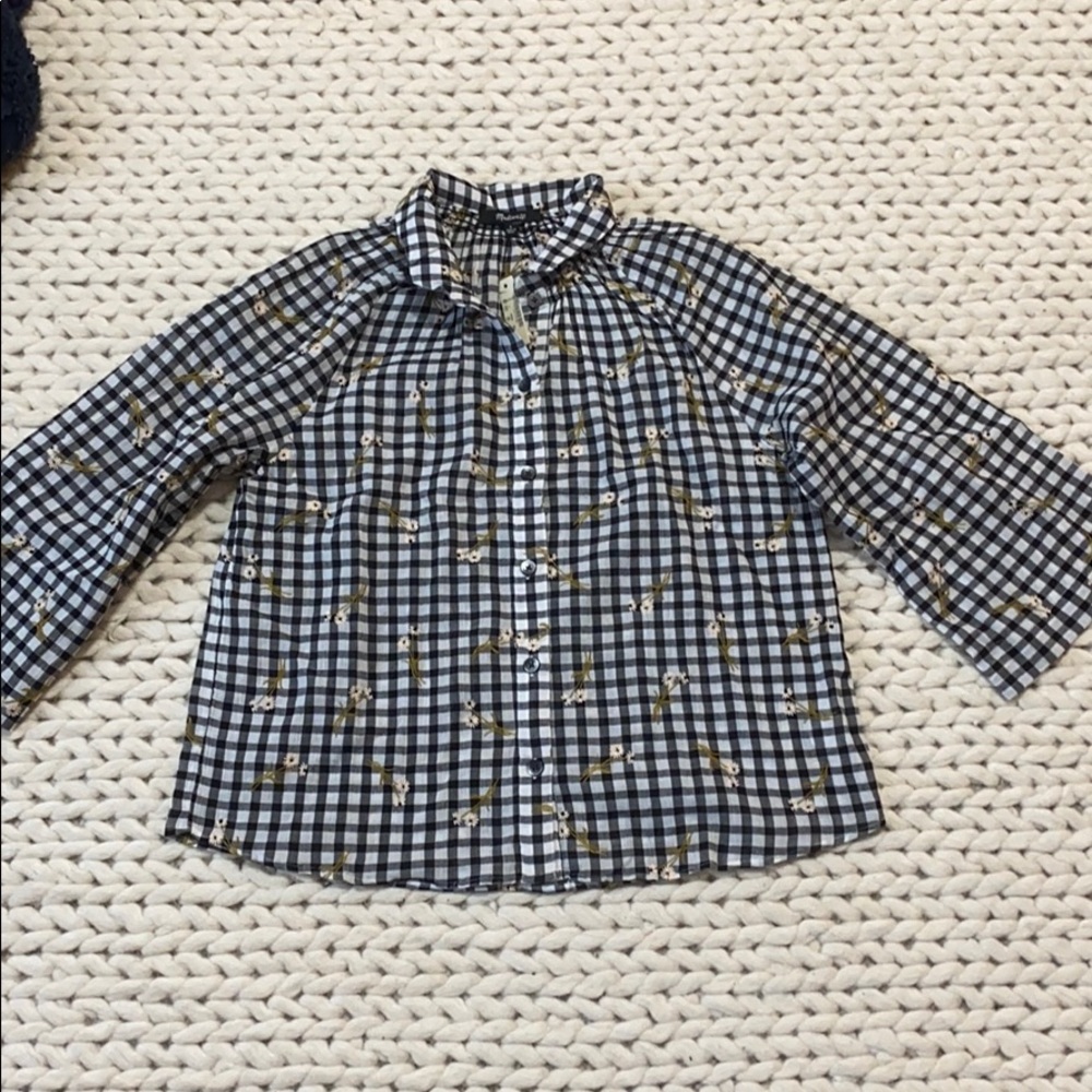 Checkered madewell floral button up blouse
